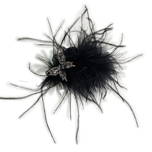 Pince à cheveux élégante en plumes noires avec décor papillon en strass étincelants