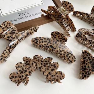 French Vintage Leopard Print Acetate Hair Claw Large Shark Clip For Women Elegant Handmade Spotted Hair Accessories Hair Clip