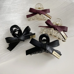 Molla per Capelli con Fiocco in Pelle Vintage per Donna Elegante Mini Clip a Squalo Etichetta Dorata Fermaglio per Frangia Copricapo Dolce