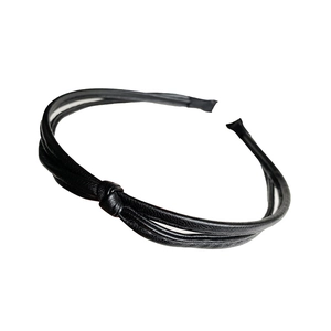 Minimalist black faux leather headband with multi-strand knot design for women