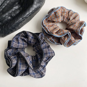 Vintage Plaid Fabric Scrunchies Dark Pattern Large Elastic Hair Ties Elegant Styling Hair Band For Women Daily Accessories