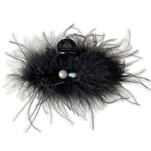 Elegant 13cm black feather hair claw clip with pearl and blue crystal accent