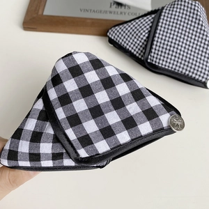 Chic black and white checkered triangle hair claw clip with vintage silver bow buckle