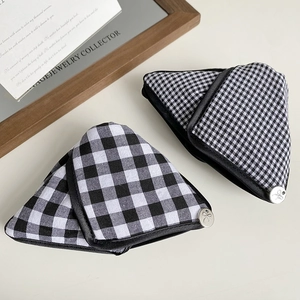 Classic black and white checkered fabric triangle hair claw clip with silver bow button