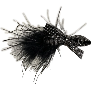 Elegant black ostrich feather hair clip with sparkling rhinestones and a bow design
