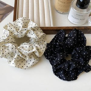 Französisch Elegante Punktmuster Haargummi Für Damen Stoff Haarbänder Vintage Plissiert Haarschmuck Große Haargummis