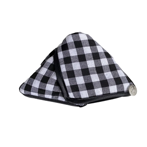 Minimalist black and white checkered triangle hair claw clip with metallic bow detail