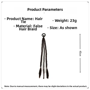 Detail specifications of 45cm dark brown braided hair tie with length and weight markers