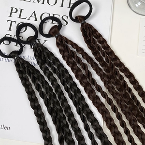 Set of four 45cm double ponytail braid hair rings in black and dark brown shades