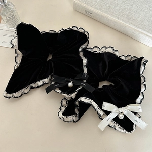 Vintage Samt Spitze Haargummi Schleife Haarzopf Künstliche Perle Lucky Buchstaben Druck Haarseil Französischer Stil Damen Haarschmuck