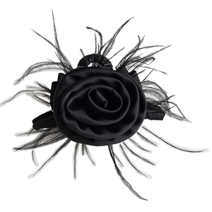 Elegant black silk rose hair claw with delicate feather accents for voluminous styling