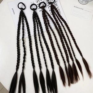 Detailed view of 45cm double ponytail braid hair rings in black and brown gradient shades
