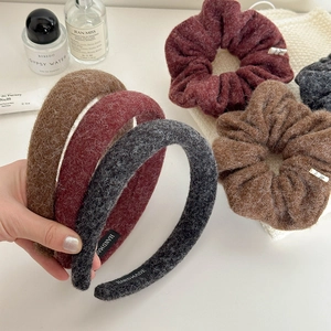 Premium plush headband and scrunchie set for winter hair styling in three elegant colors