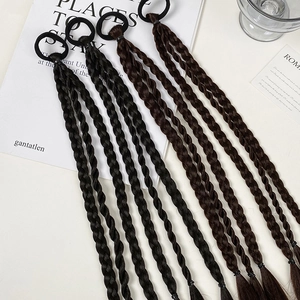 Set of four 45cm braided ponytail extensions in black and dark brown with elastic rings