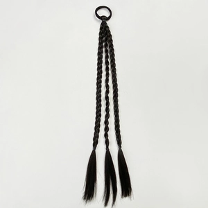 Detailed view of 45cm black braided ponytail hair extension tied with elastic band