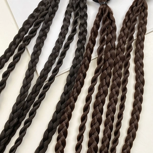 Close-up of high-quality dark brown braided synthetic hair extensions with smooth texture