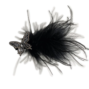 Elegant black feather hair clip with sparkling rhinestone butterfly design for women
