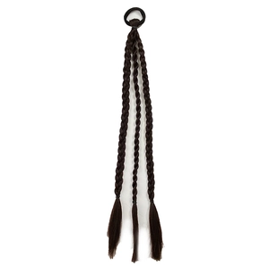 45cm dark brown synthetic braid hair ring with realistic three-strand braided ponytails