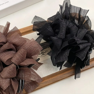 Eleganti mollette per capelli in tulle a doppio strato caffè e nero con finitura glitter