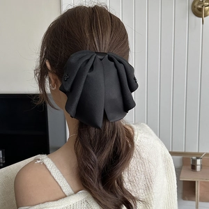 Elegant Large Black Satin Bow Hair Claw Clip For Women Princess Style Ponytail Clip Fashion Handmade Hair Accessories