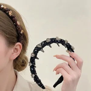 Korean Style Light Luxury Sequined Fabric Headband With Rhinestones Elegant Handmade Anti-Slip Hair Hoop Fashion Accessories For Women