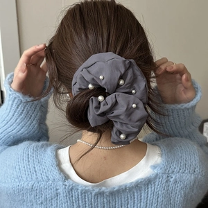 Chouchous Style Français Grosses Künstliche Perles d'Imitation Élégants Élastiques en Tissu Plissé pour Femmes Décoration Quotidienne