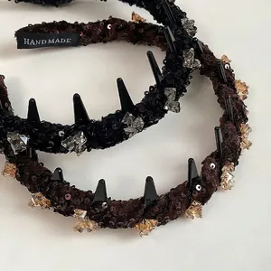 Sparkly sequins and rhinestone headbands in black and brown with non-slip inner teeth
