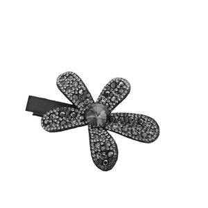 Elegant flower hair clip with sparkling grey rhinestones and petal design on white background