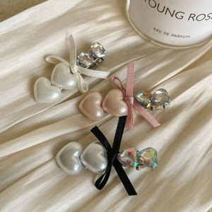 Vintage Bowknot Heart Rhinestone Hair Clip Elegant Artificial Pearl Duckbill Clip Sweet Side Hair Accessory For Women