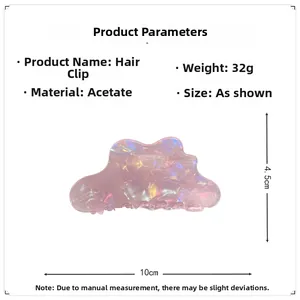 Detailed view of pink iridescent acetate hair claw clip with 10cm length measurements