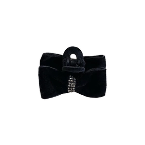 Elegant black velvet bow hair claw clip with sparkling rhinestone center on white background