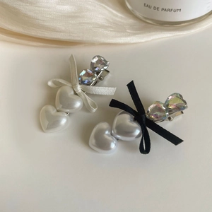 Elegant vintage bow and heart rhinestone hair clips with faux pearls and silk ribbons