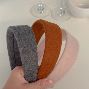 Solid color wide wool felt headband for women in grey orange and pink shades