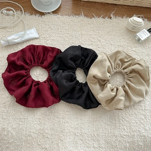 Vintage Jacquard Satin Scrunchie Large Hair Tie With Camellia Pattern For Women Elegant Hair Accessories