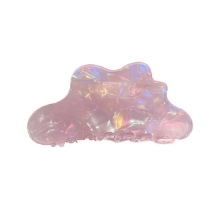 Iridescent cloud shaped hair claw clip in gradient pink and purple with metallic spring