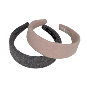 Chic padded solid color wool headband for women in dark grey and lotus pink colors