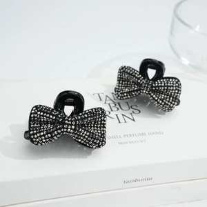 Élégante Pince à Cheveux Nœud Noir Avec Strass Brillants Petit Accessoire de Décoration de Cheveux de Princesse Pour Femmes Filles Coiffure Élégante