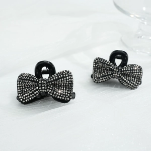 Paire de pinces à cheveux nceud noir 4,5 cm élégantes avec strass étincelants