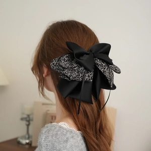 Large Satin Patchwork Floral Bow Hair Clip Elegant Oversized French Style Ponytail Holder Hair Accessories For Women
