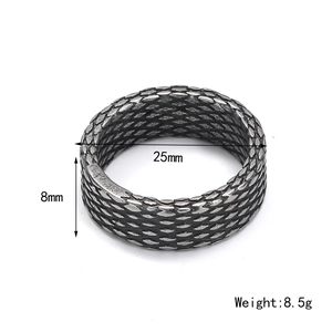 8mm wide vintage hip hop stainless steel ring with textured fish scale pattern