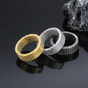 Vintage Punk Hip Hop Titanium Steel Ring For Men Geometric Rhombus Scale Texture Wide Band Fashion Decorative Jewelry Gift