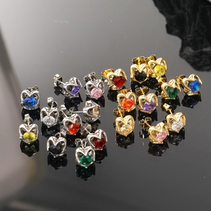 Boucles d'Oreilles Clous en Acier Inoxydable avec Strass pour Hommes Femmes Forme Cœur Coloré Incrusté Cristal Y2K Tendance Bijoux