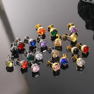 Retro Titanium Steel Rhinestone Stud Earrings For Men Women Unisex Round Inlaid High-End Punk Style Geometric Earring Jewelry