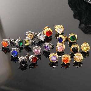 Boucles d'Oreilles Clous en Acier Inoxydable Unisexe avec Strass Géométriques Colorés Incrustés Bijoux Mode pour Hommes Femmes