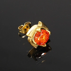 Boucles d'oreilles luxe en titane avec zircon orange et base géométrique dorée pour femme