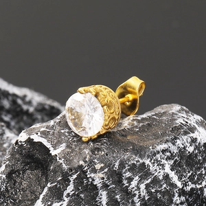 Boucles d'oreilles vintage en acier doré avec zircon brillant pour hommes et femmes