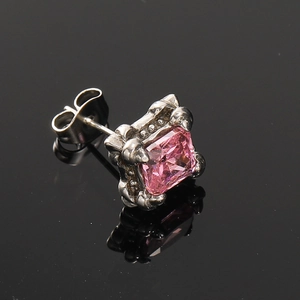 Retro geometrischer quadratischer rosa Zirkon Ohrstecker in Vintage Silber Titanstahl