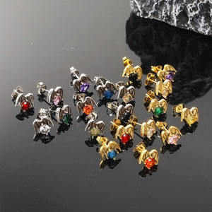 Punk Retro Wing Zirconia Stud Earrings Stainless Steel Gothic Bat Claw Style Earring For Men Women Streetwear Jewelry