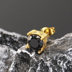 Pendientes de tuerca con circón negro y engaste dorado vintage para hombre y mujer