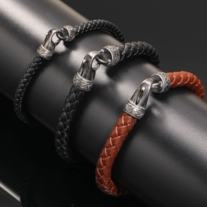 Men Retro Braided Synthetic Leather Bracelet With Titanium Steel Clasp Fashion Woven Wristband For Daily Wear Jewelry Gift